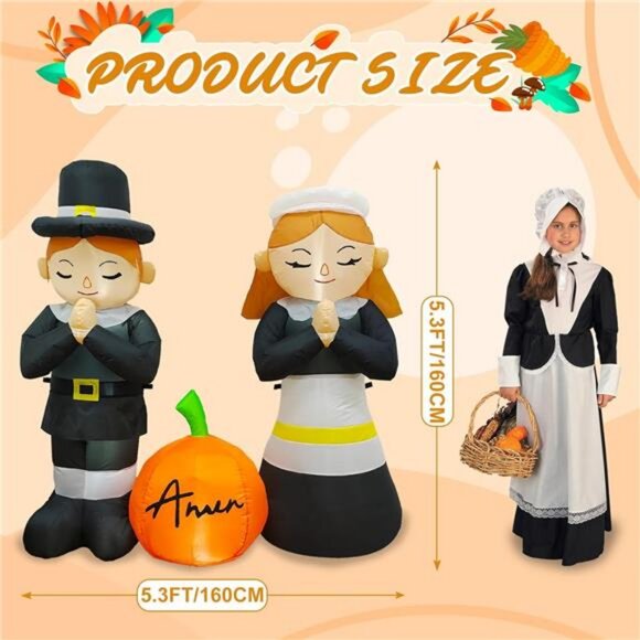 5FT Thanksgiving Pilgrim Inflatables Outdoor Decorations, Thankful - Picture 2 of 7